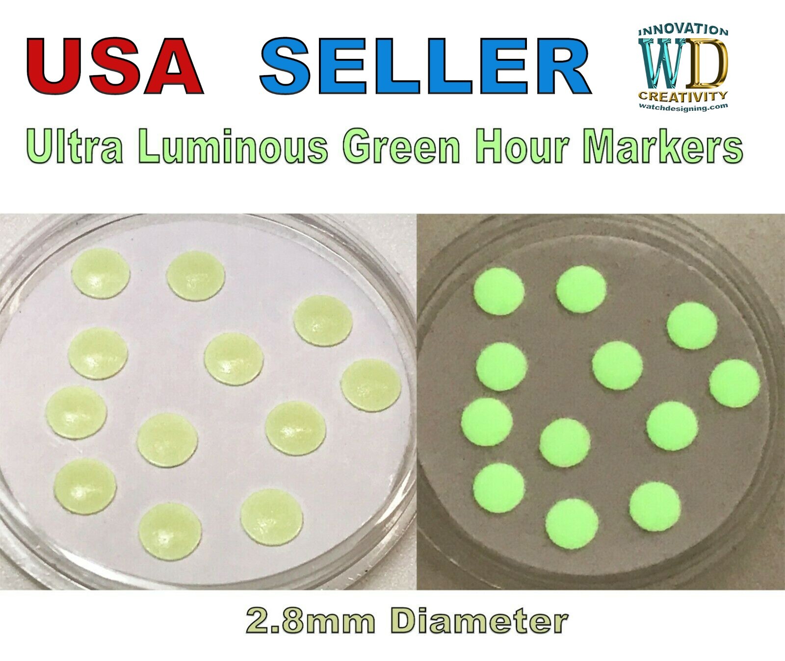 Watch Dial Hour Markers 12 ULTRA STRONG Green Lume 2.8mm Luminous replace fix
