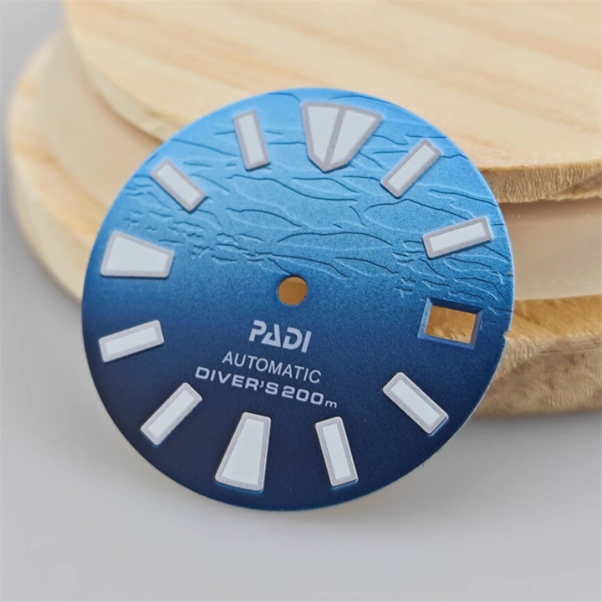 28.5mm NH35 Dial + Hands Gradient Blue 3D Dial Green Lume for NH35/NH36Movement