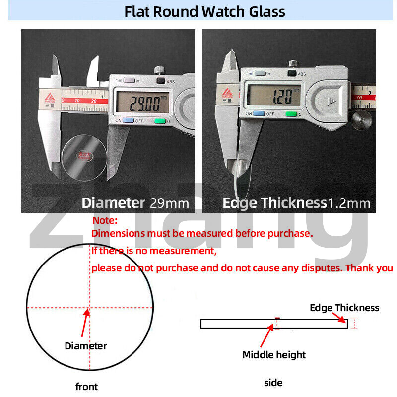 0.8 1.0 1.2 1.5 2.0 2.5 3.0mm Flat Sapphire Watch Glass Round Crystal 20mm-40mm