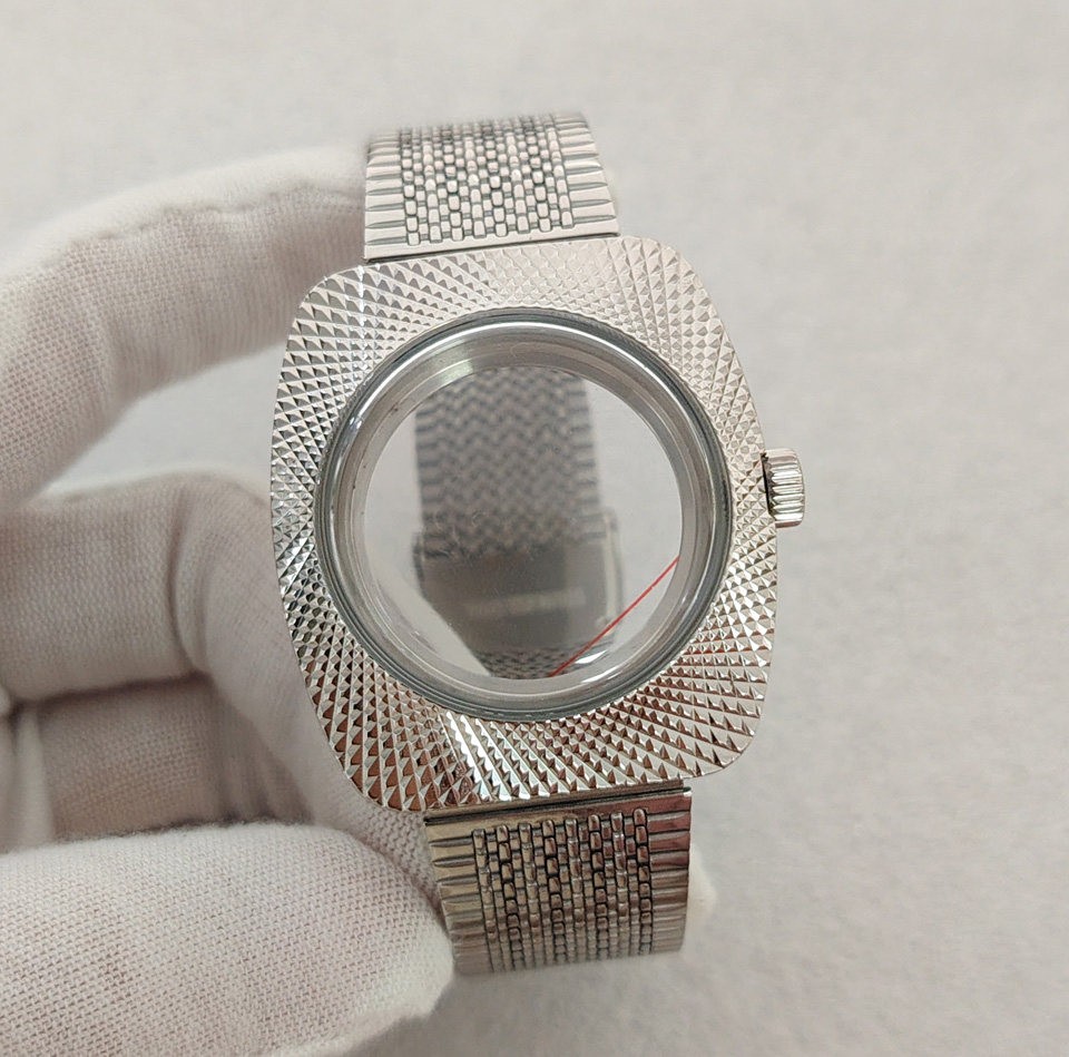 36.5mm Stainless Steel Watch Case & Strap Geometric Design Fit NH35/36 Movement