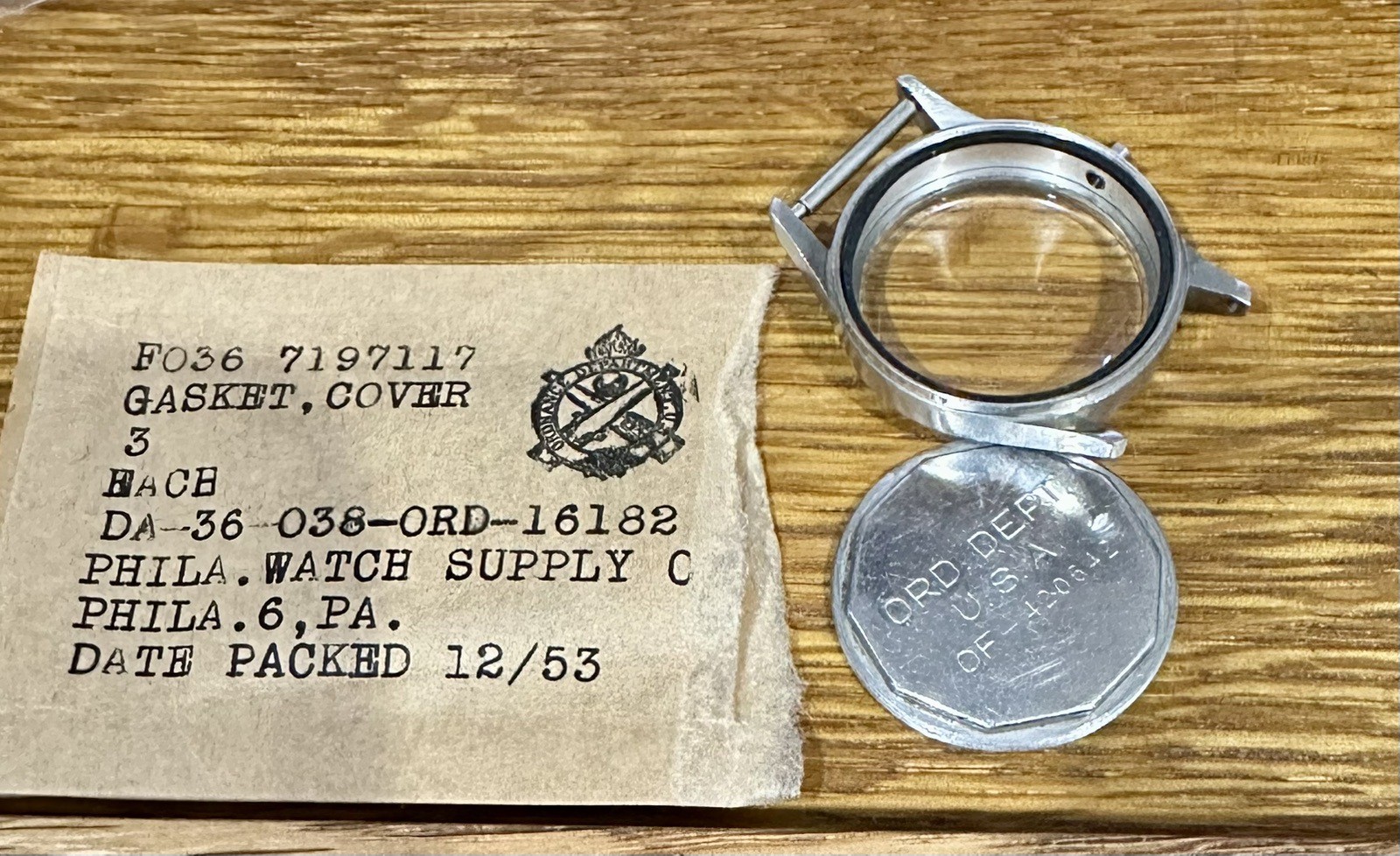 3 NOS Elgin WW2 ORD Watch gaskets – fits Star case plus others – in orig pack