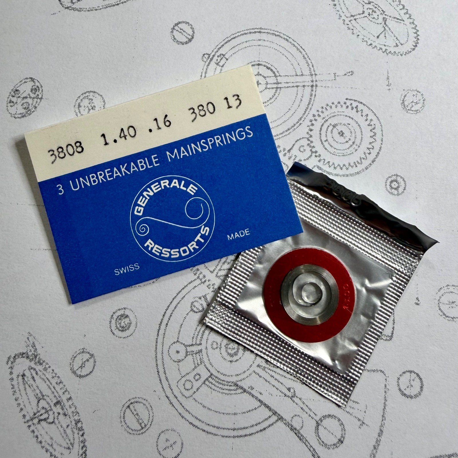 Vintage Generale Ressorts Mainspring No. 3808 – 1.40mm x 0.16mm – Pierce 16.24