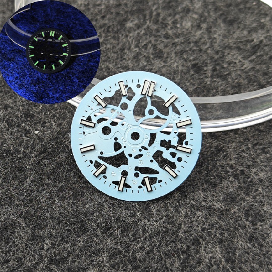 NH70 Dial 29.8mm Openworked Dial + Case + Hand Green Lume for NH70/NH38 Movement