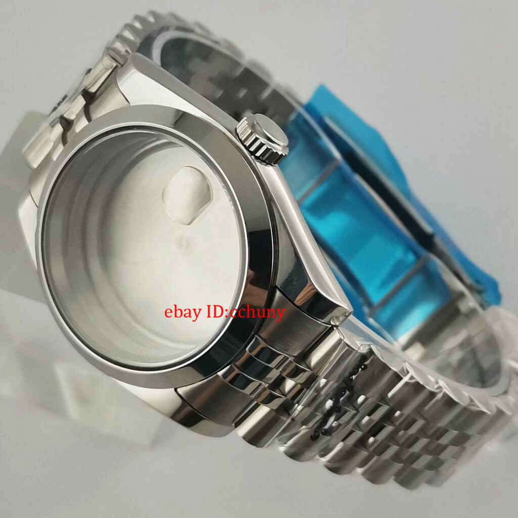 36mm Sapphire SteelWatch Case Jubliee Bracelet Solid Back For NH35 NH36 Movement