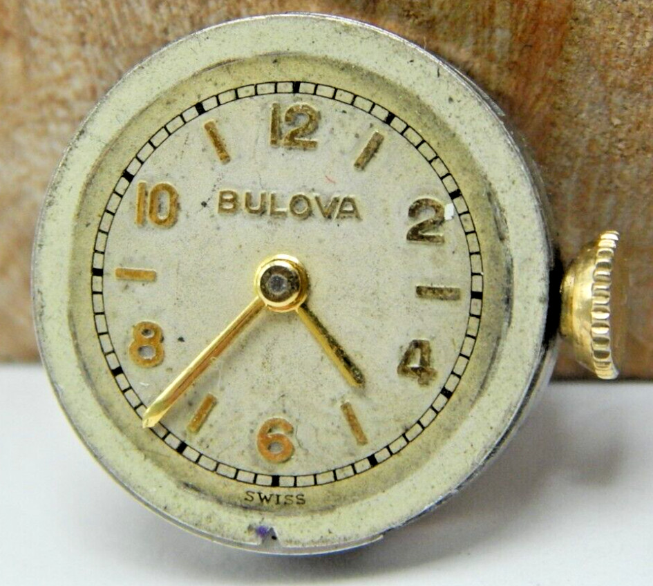Vintage 1937 Bulova 7AM 7 jewel ladies wrist watch movement with dial and hands