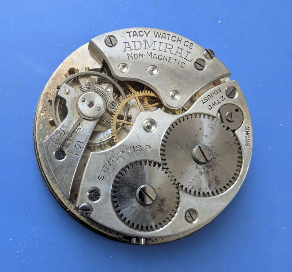 VINTAGE 12 SIZE TACY WATCH CO ADMIRAL POCKET WATCH MOVEMENT NOT RUNNING