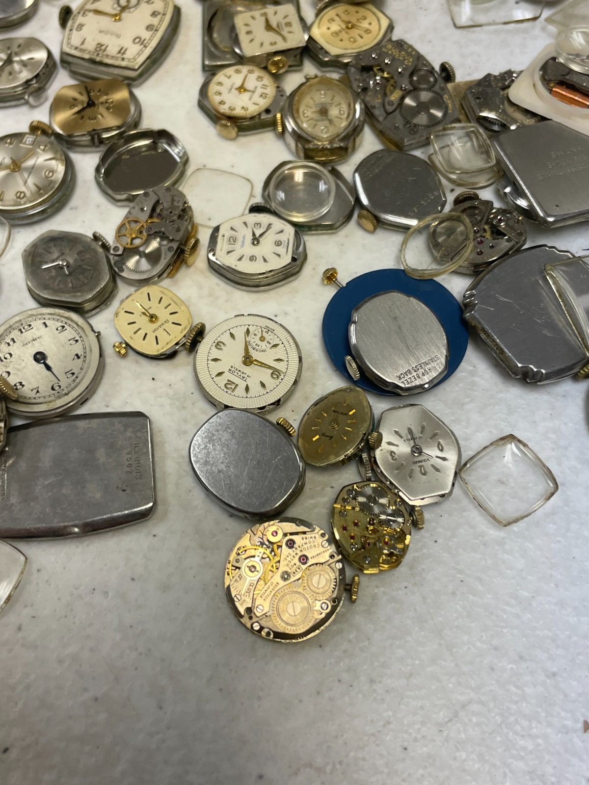 Vintage Watch Repair Parts Lot Movements Cases Dials Crystals Bulova Elgin Craft