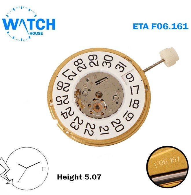 ETA F06.161 Swiss Quartz Movement, 3 Hands, White Date Disk At 3, Height 5.07mm
