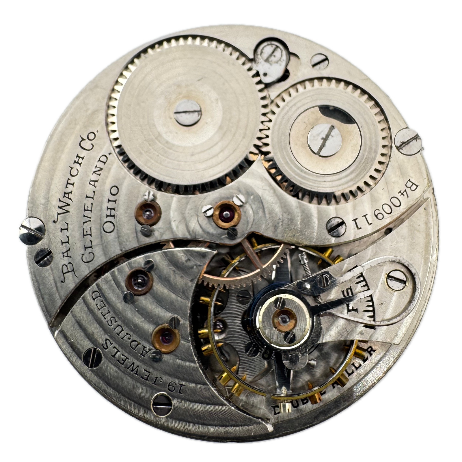 Antique 12s Ball Illinois 19 Jewel Guilloche Dial Movement Commercial Standard
