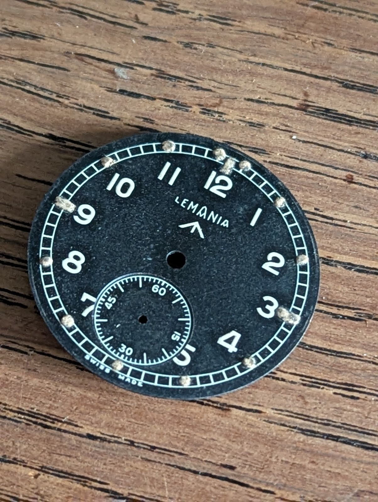 WWII Lemania Dirty Dozen Watch Dial, Excellent Condition, All Original #P672
