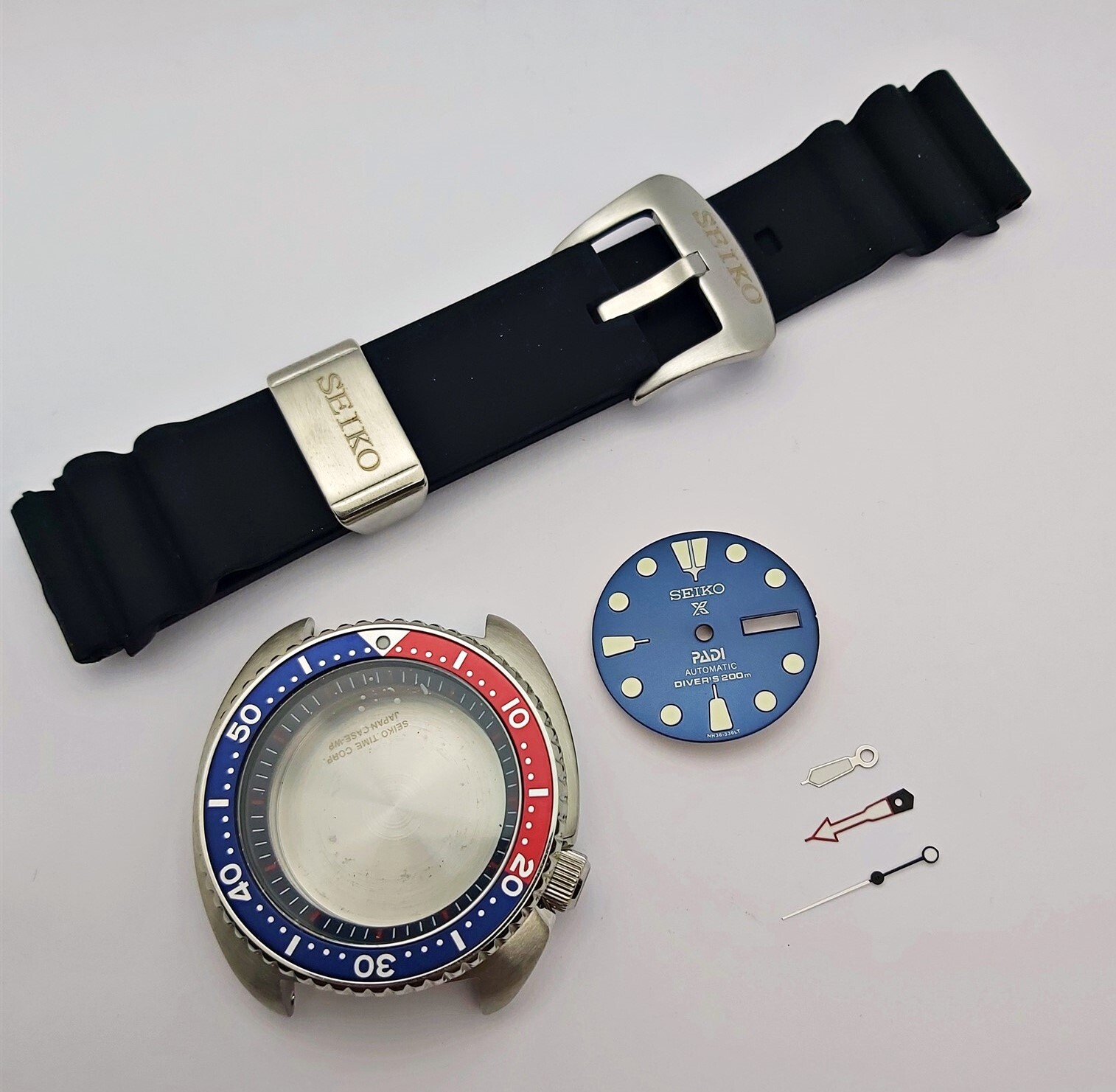 NEW AF SEIKO TURTLE SRP777 BLUE RED KIT CASE BEZEL GLASS CROWN HAND DIAL STRAP