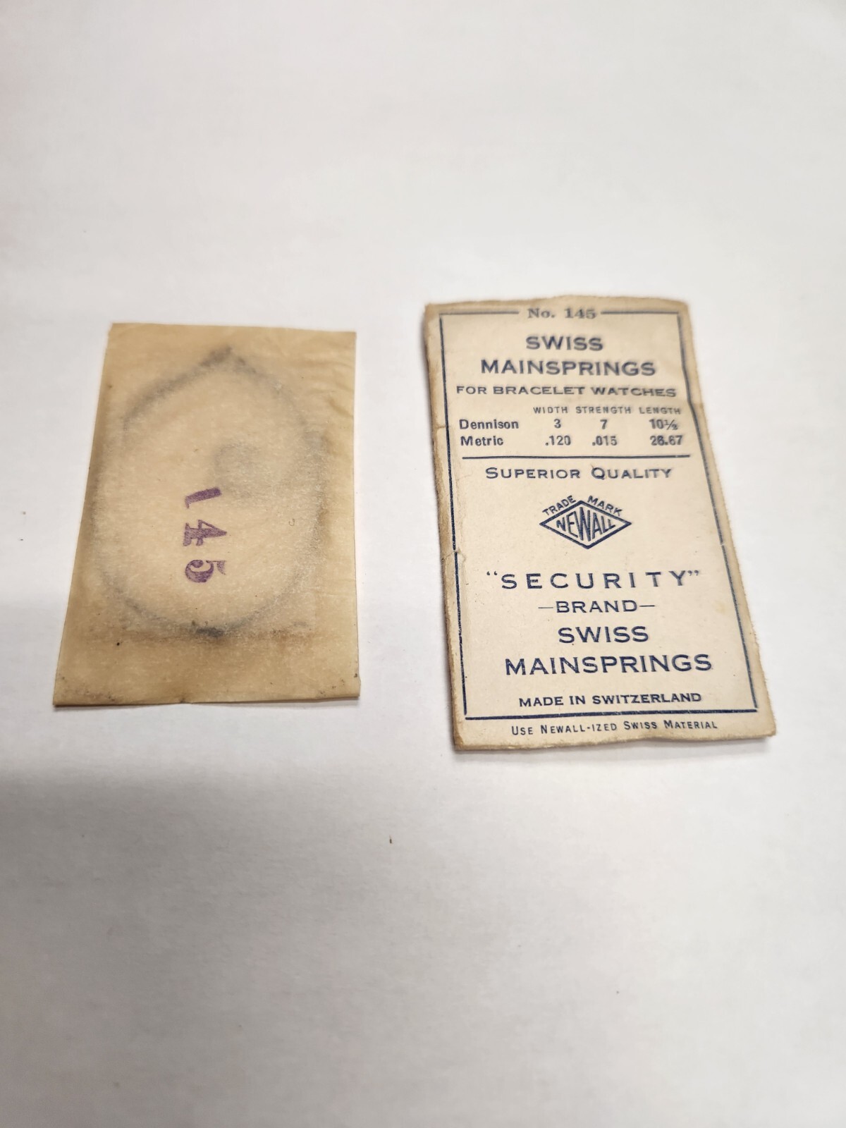Newall Security Swiss Mainspring No. #145 for Bracelet Watches, .120 .015 26.67