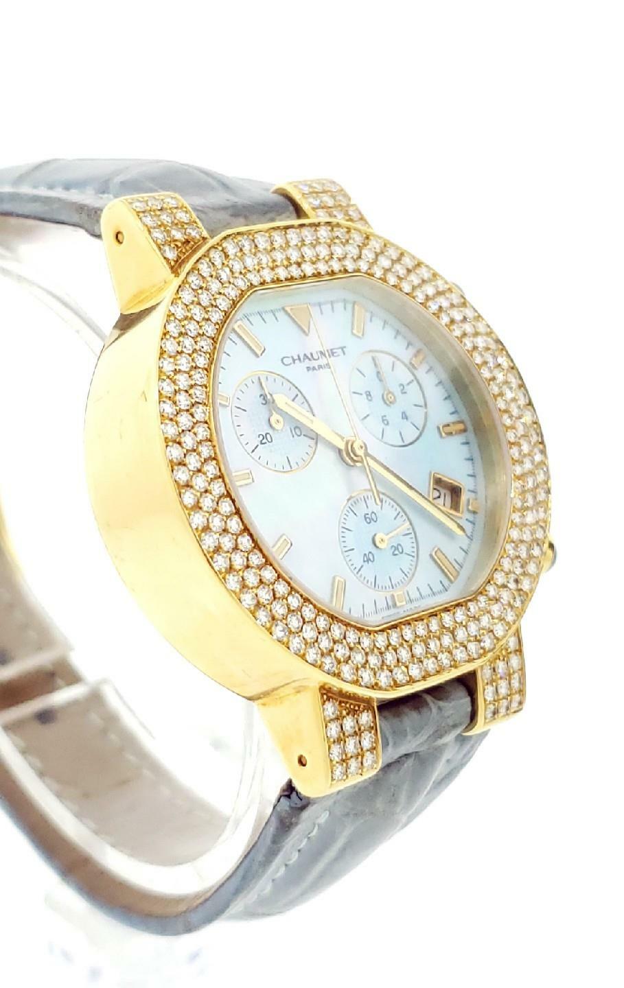 Chaumer Montre 18k Yellow Gold and Diamonds Chronograph Quartz Ladies Watch