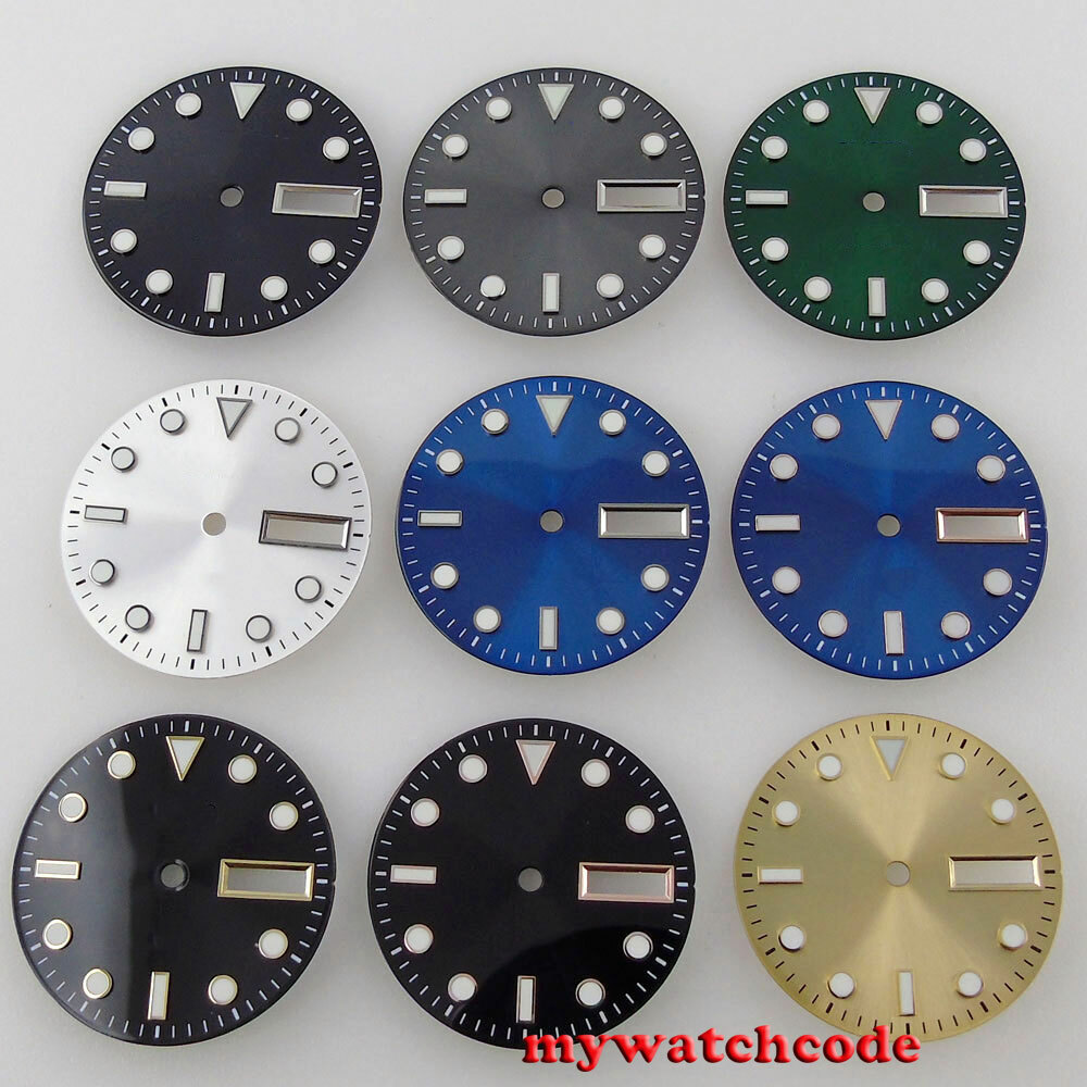 29mm black gray golden blue Watch Dial for Japan NH36 Movement day date window