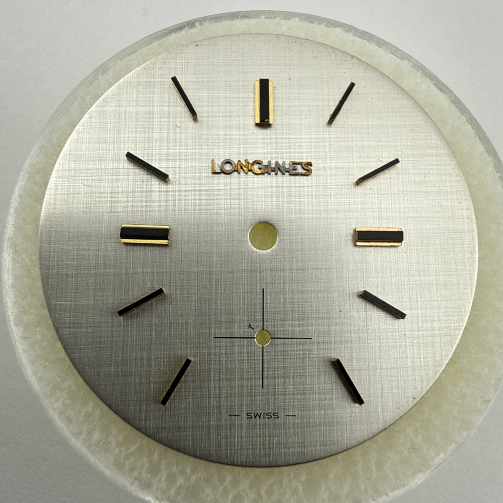 Longines Watch Dial Silver Linen W/ Gold Finish Markers 28mm Singer Dial – NOS