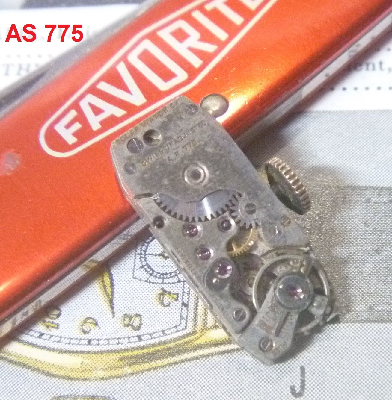1920s Solar Watch Co Ladies 17 Jewels A. Schild AS775 Baguette Movt Dial Hand!!