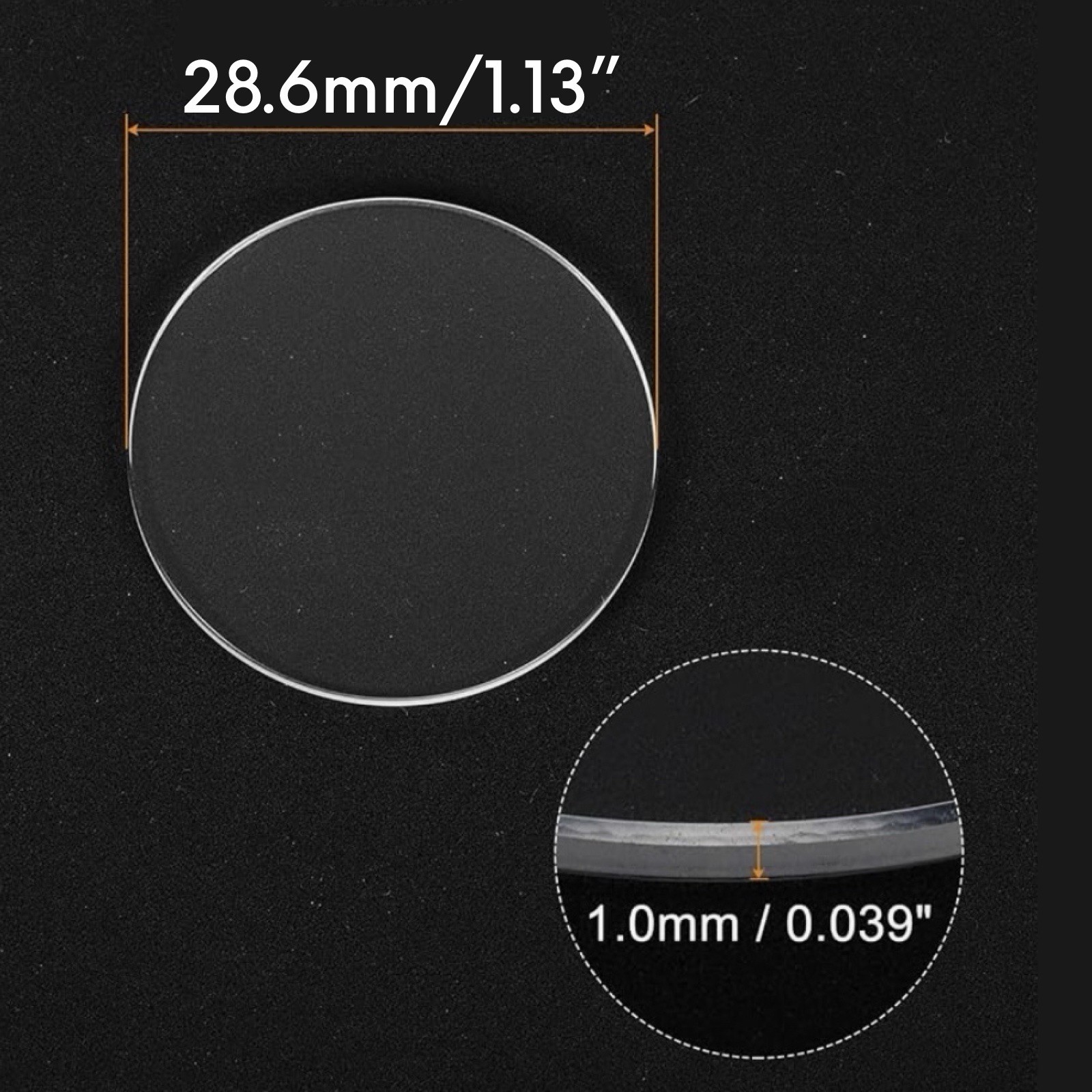 New 28.6 mm X 1 mm Watch Crystal – Flat Round Mineral Glass