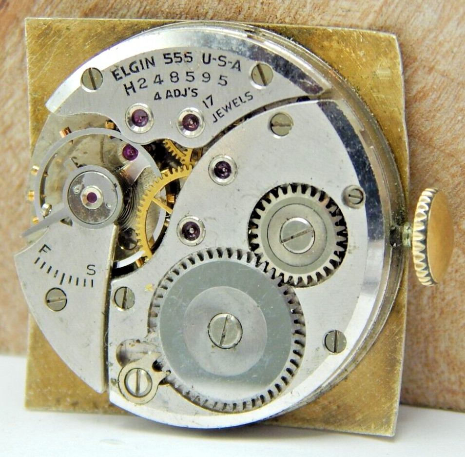 Vintage 1950 Elgin 555 8/0s 17 jewel 4 Adjustment men’s wrist watch movement