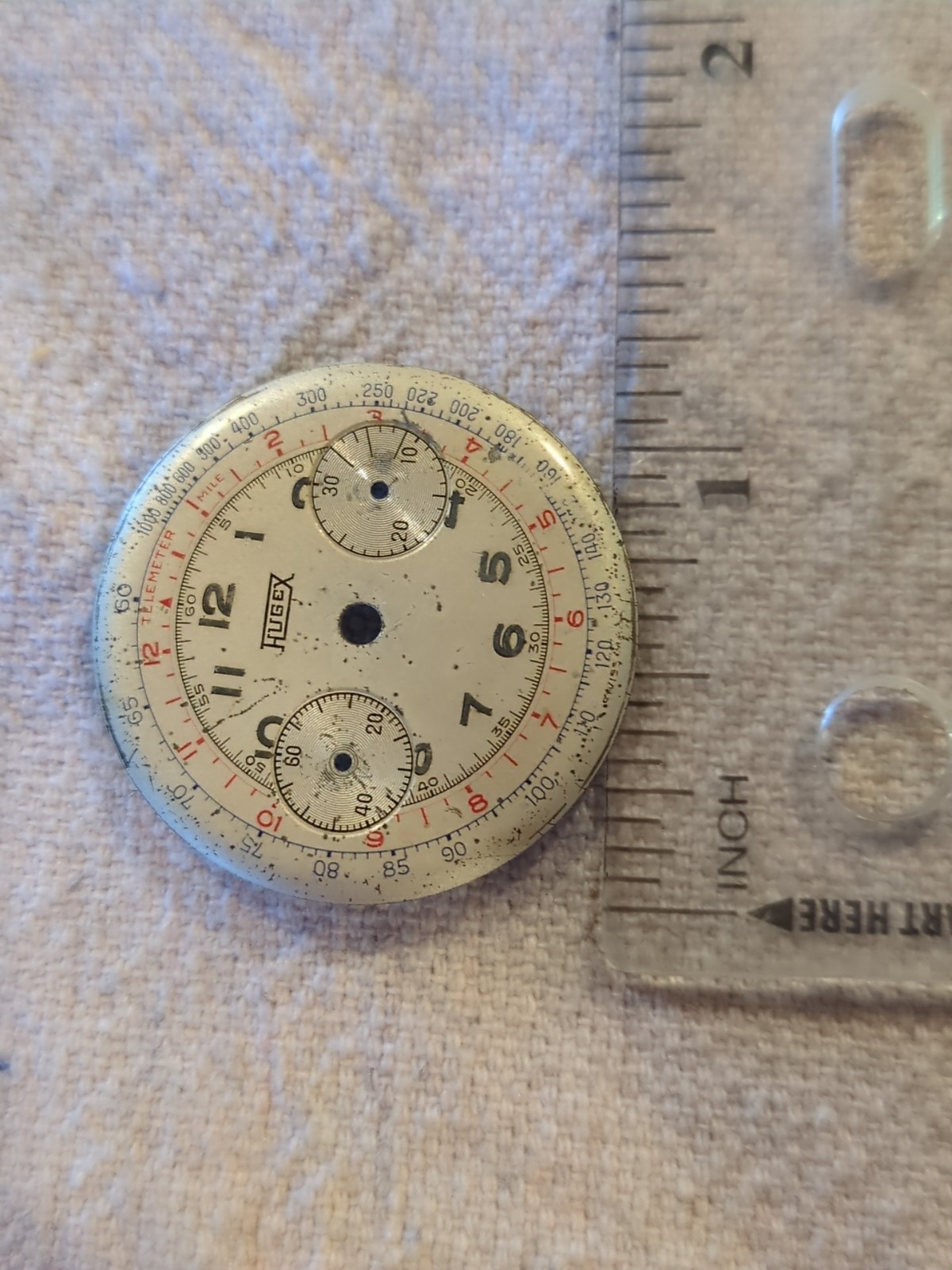 Lot Of 3 Watch Dials. Hugex Chronograph, Elgin Automatic, Benrus Selfwinding.