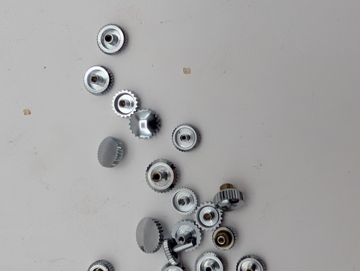 NOS Watch Crowns Lot of 25 Silver Tone Mixed Sizes Parts Repair