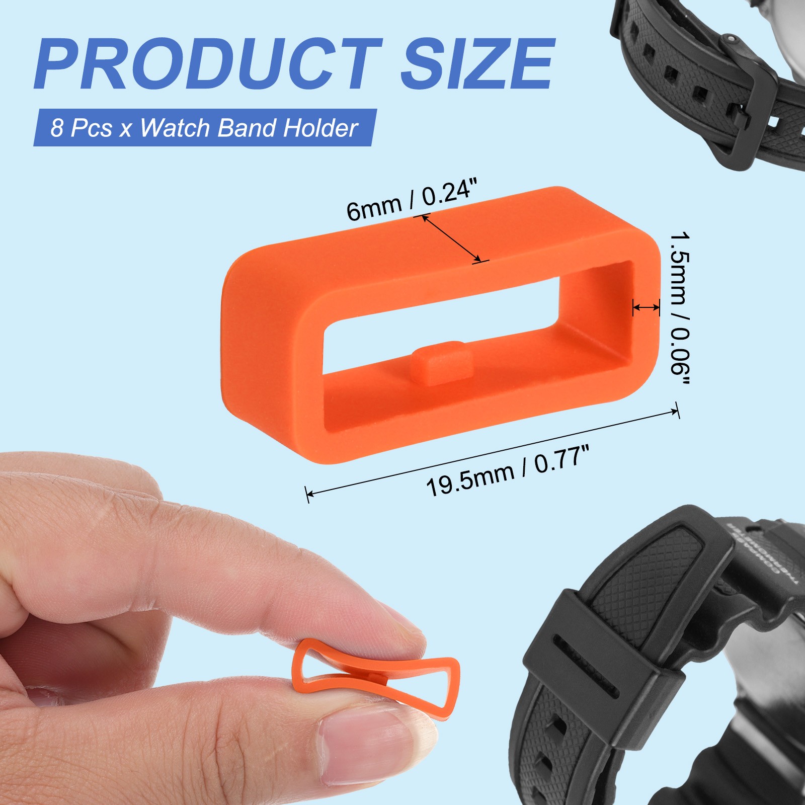 8 Pcs Watch Band Holder Loop, 16mm Universal Watch Replacement Band, Orange