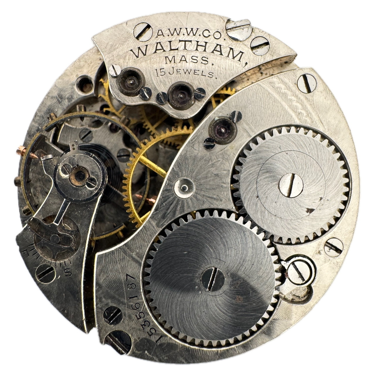 Antique 0s 1907 Waltham 15J Mechanical Hunter Pocket Watch Movement No. 165 USA