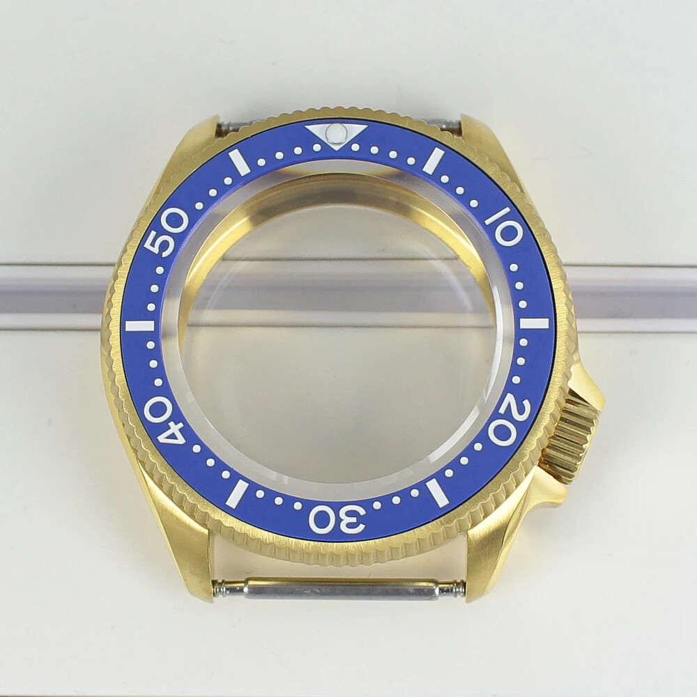 38mm Turtle SKX013 Gold Watch Case Part Sapphire Glass For Seiko Nh35/36Movement