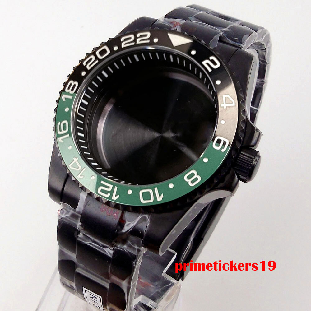 40mm Black Watch Case Chapter Ring Bracelet Sapphire Fit NH35 ETA2824 PT5000