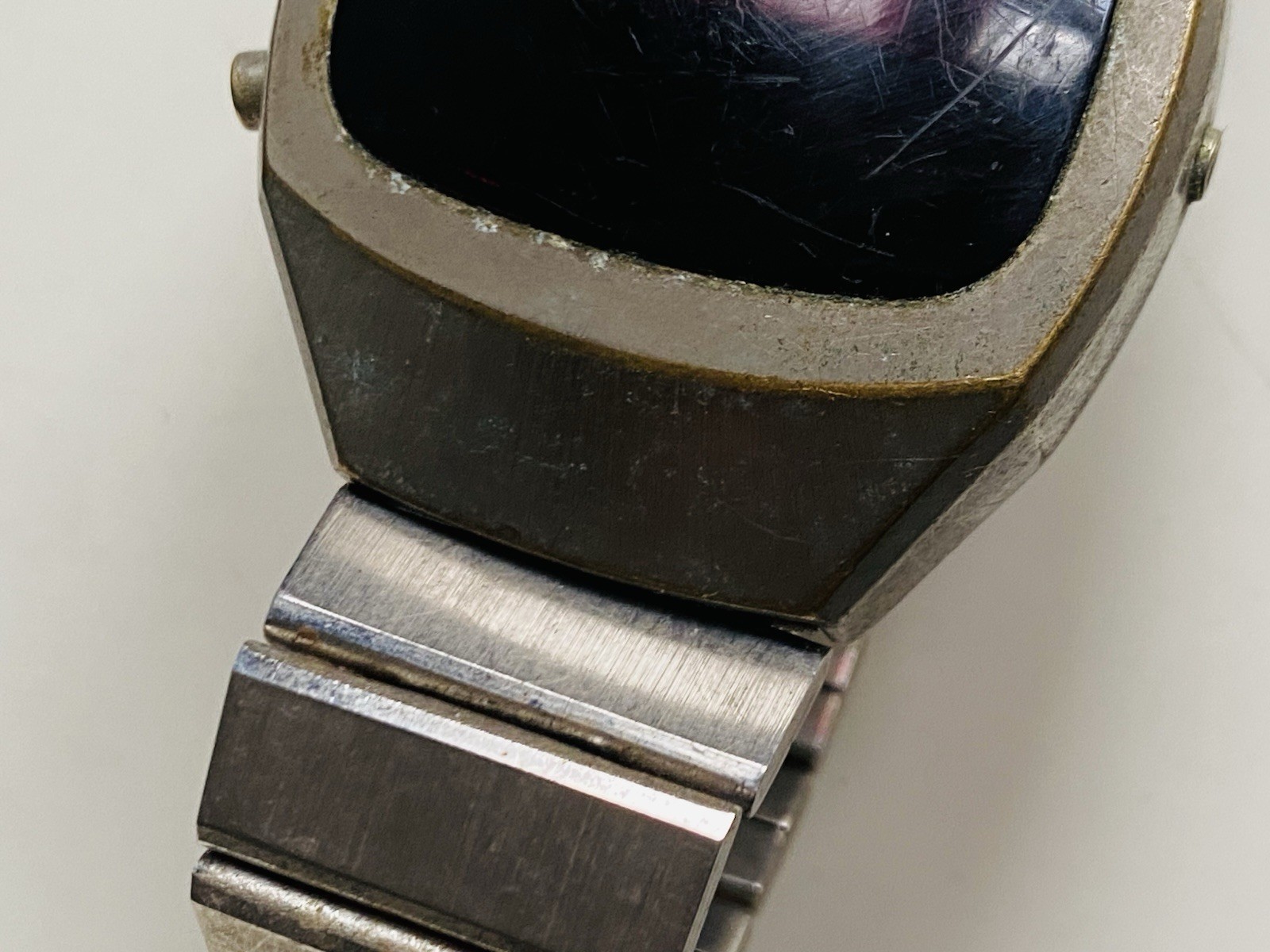 VINTAGE LED WATCH PARTS 1970s Silver Red Glass Frame and Strap Only NO INSIDES