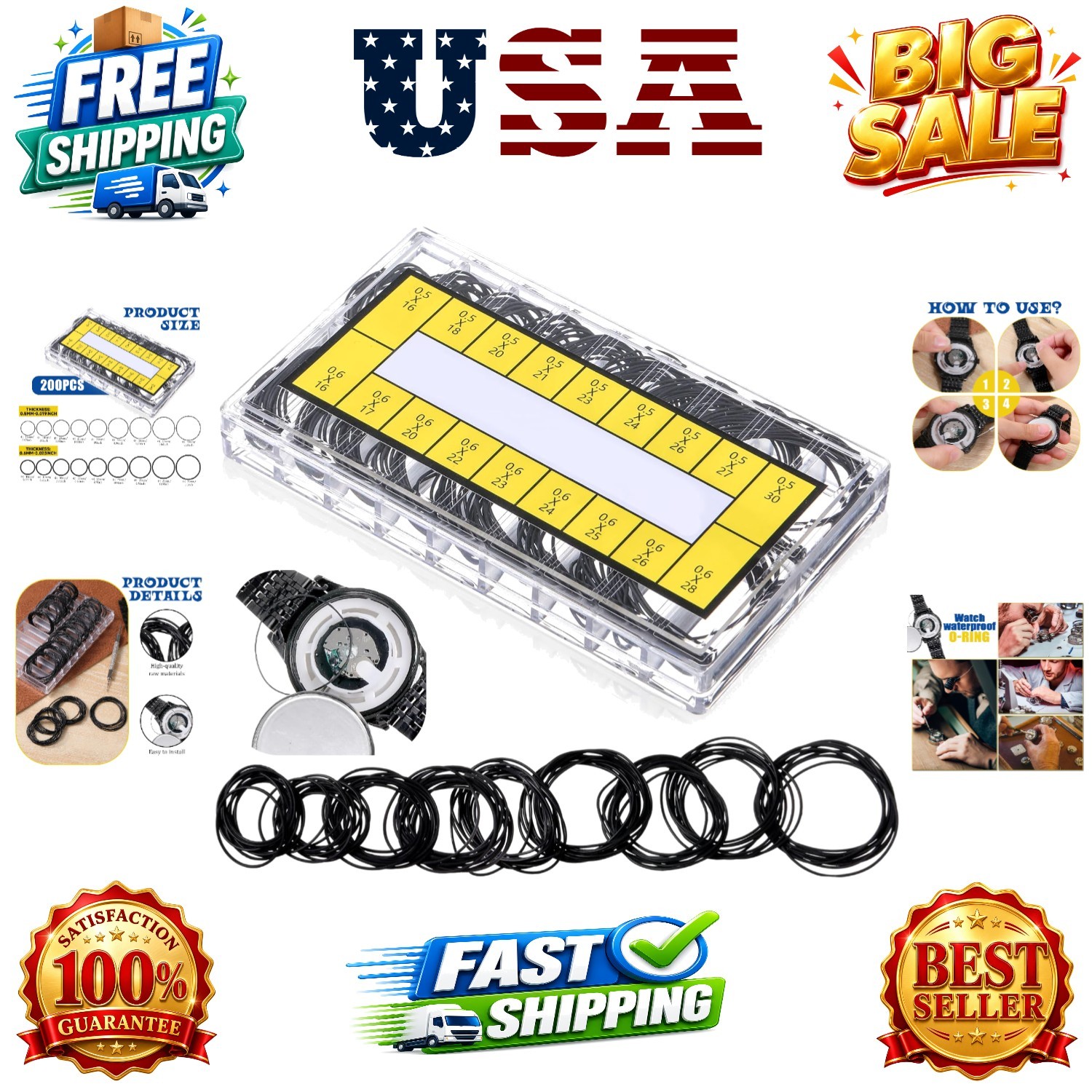 200Pcs O Ring Watch Gasket Kit Assorted Watch Back Gasket Rubber Watches Seal…