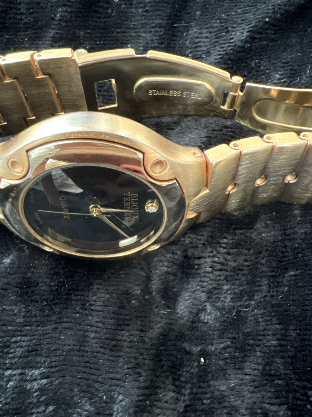 Vintage Bijoux Terner Mens Museum Watch Japan Movement Stainless Black face dial