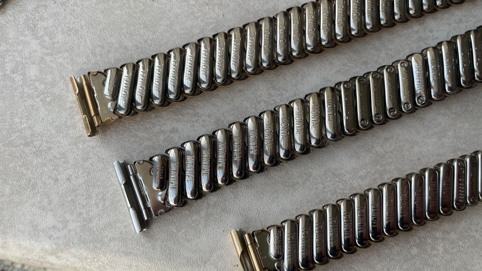 Original Montal made in England steel and gold stretch bracelets 18mm & 20mm