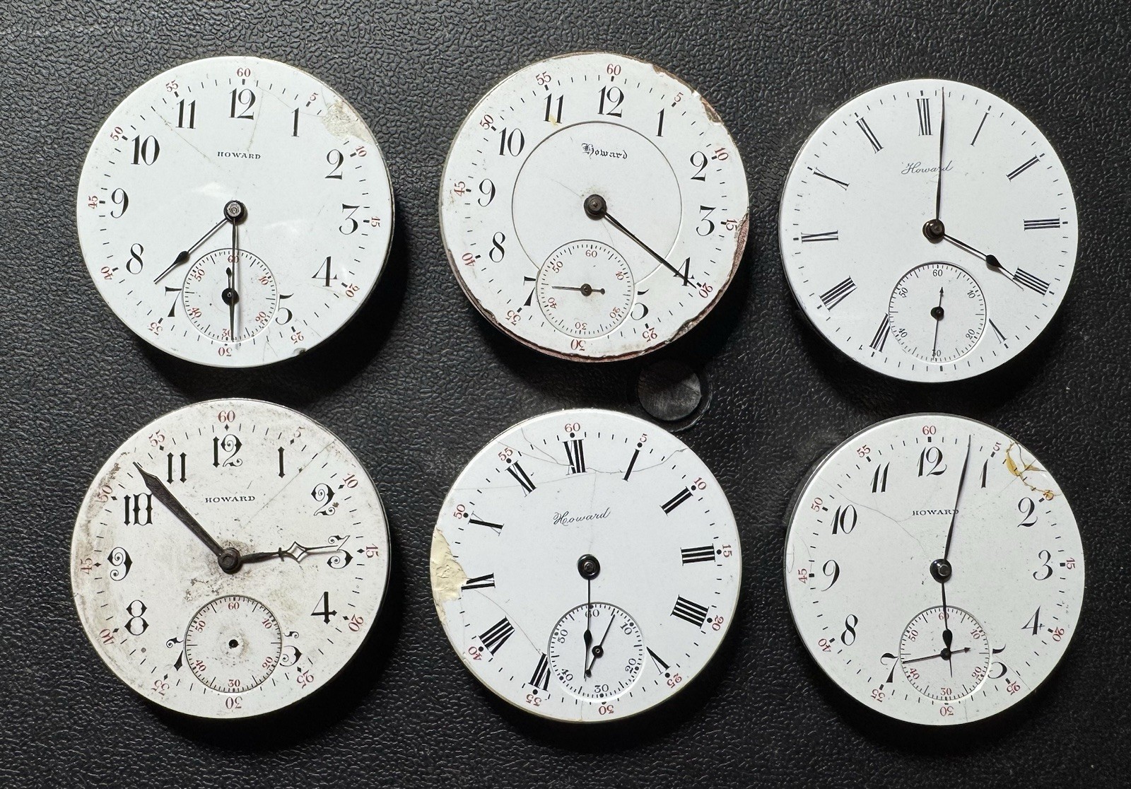 6 HOWARD 16S 17J SERIES 2, 3, 4, 9 PW PS POCKET WATCH MOVEMENT LOT