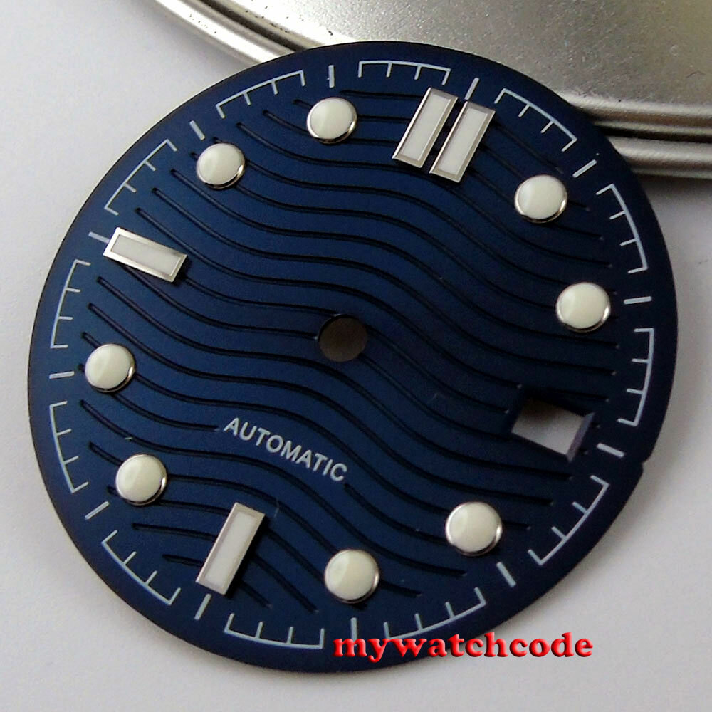 31mm black white blue sterile dial luminous marks fit Japan NH35 NH36 movement