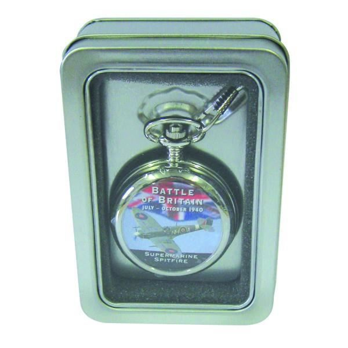 Polished Silver Pocket Watch with Spitfire Design, Classic Style, NA Size