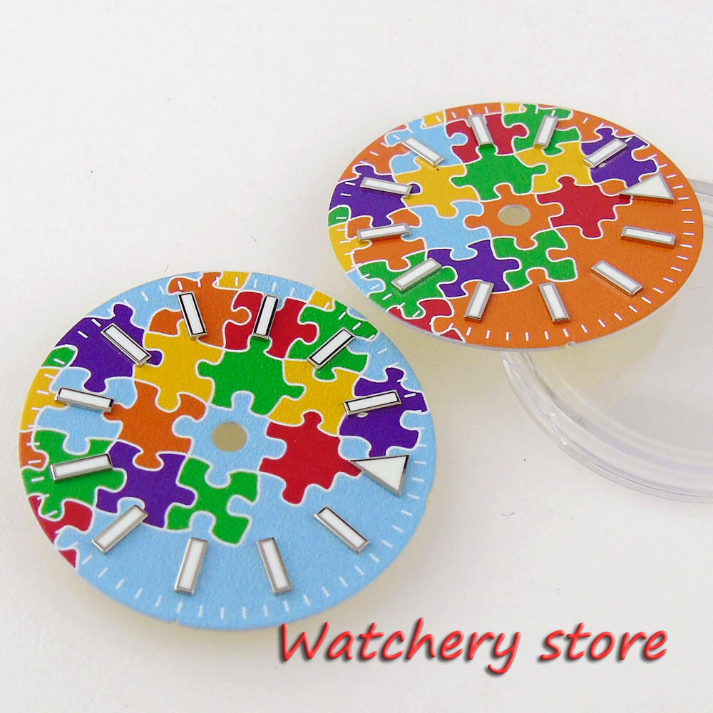 29MM Green Luminous Blue Puzzle pattern Watch Dial Muti-Color Fit NH35A NH36