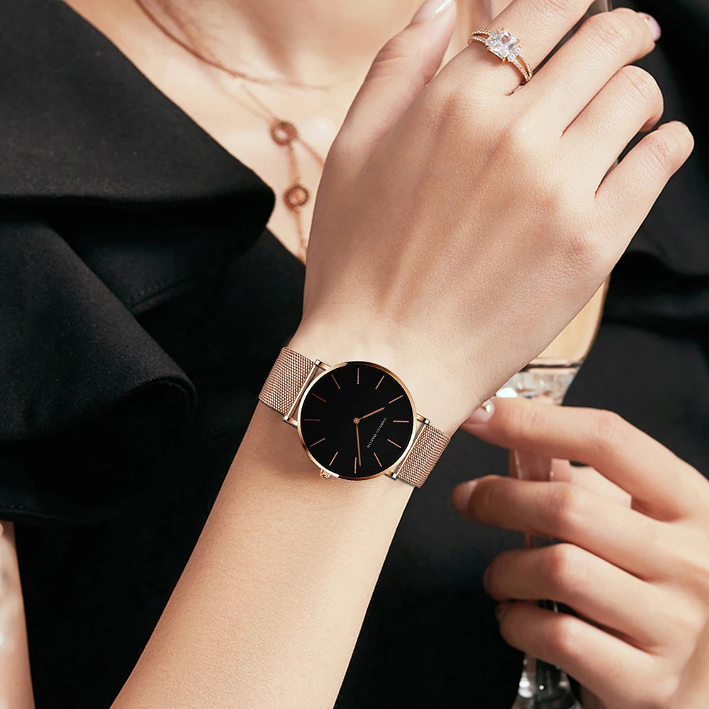 2023 New Women Bracelet Watch 1 Set Japan Quartz Movement Simple Rose Gold Stain
