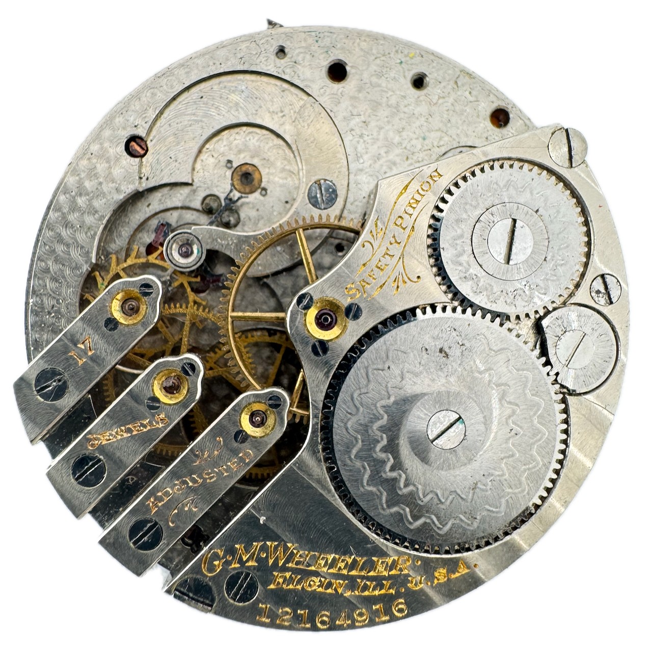 Antique 16s 1906 Elgin G.M. Wheeler Mechanical Pocket Watch Movement 338 USA 17J