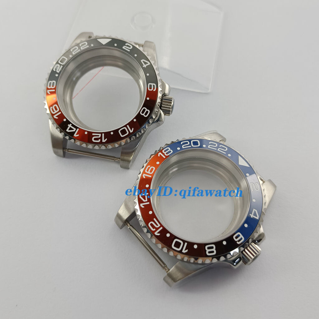 40mm Sapphire glass Watch Case red blue GMT Ceramics Bezel Fit NH34 NH35 NH36