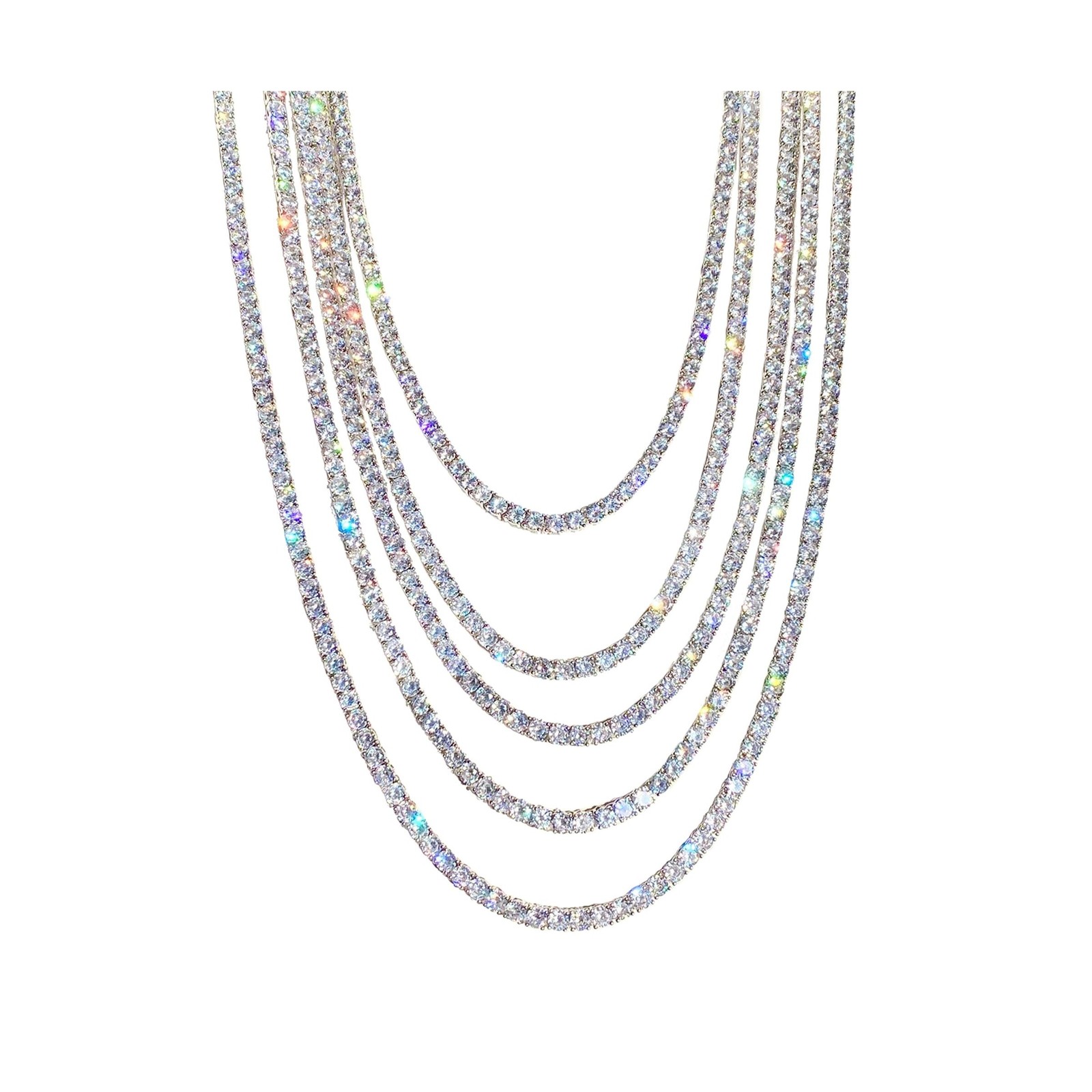 Gem’s Beauty Moissanite Tennis Necklace 3mm-5mm 925 Silver D Color Round Cut …