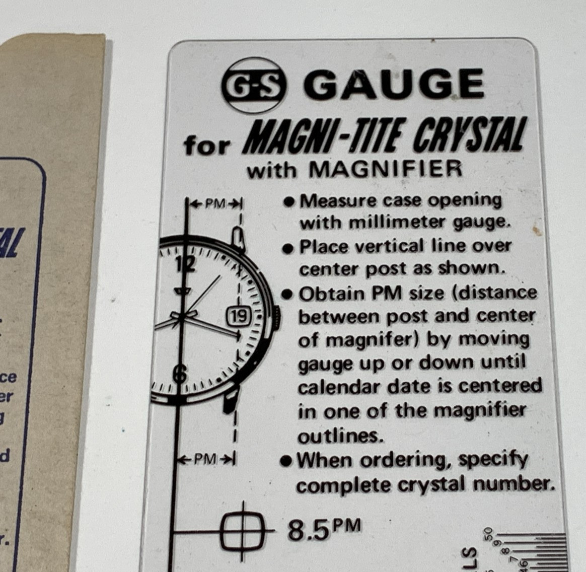 G-S GERMANOW-SIMON WATCH MAKERS GAUGE FOR G-S MAGNI-TITE CRYSTALS with MAGNIFIER