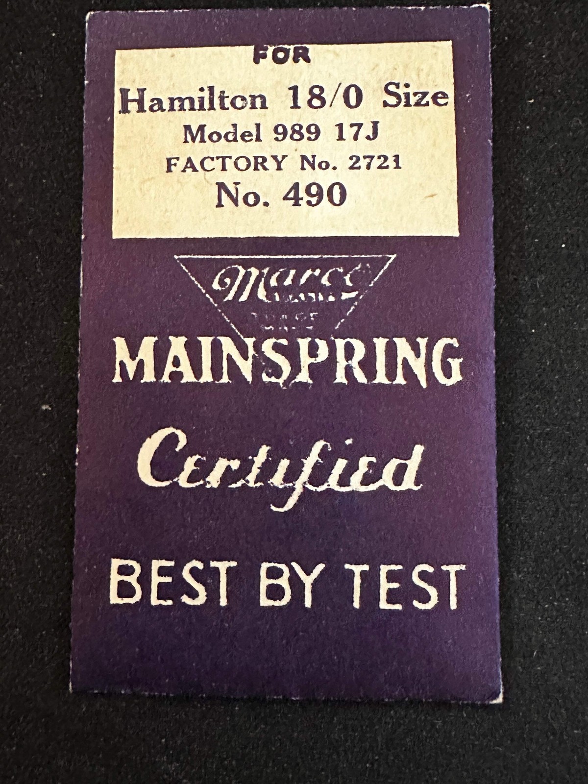 Marco Mainspring #490 for 18/0s Hamilton Movements No. 2721 – Steel