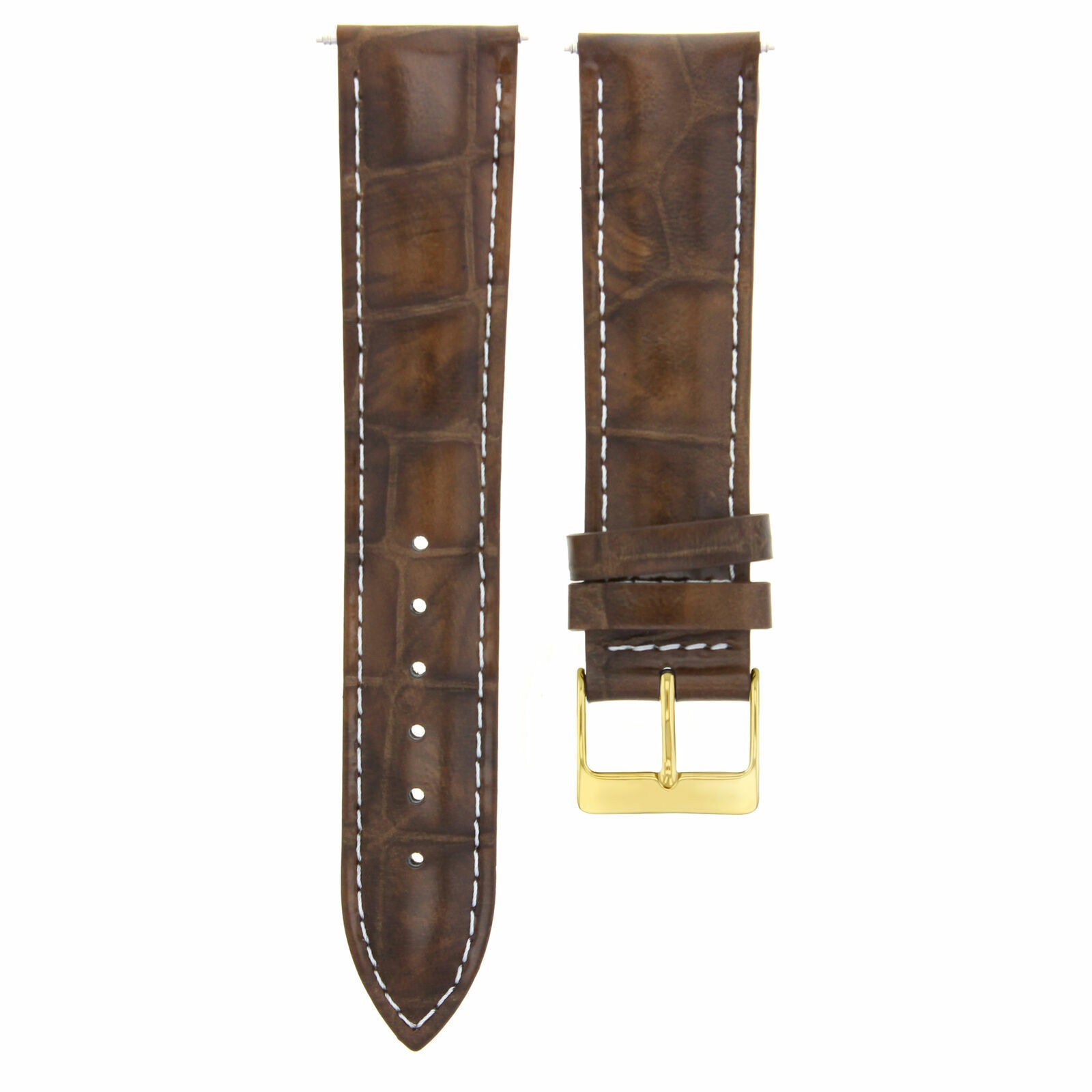 20MM LEATHER WATCH STRAP BAND FOR SEIKO PREMIER LIGHT BROWN WHITE STITCHING GOLD