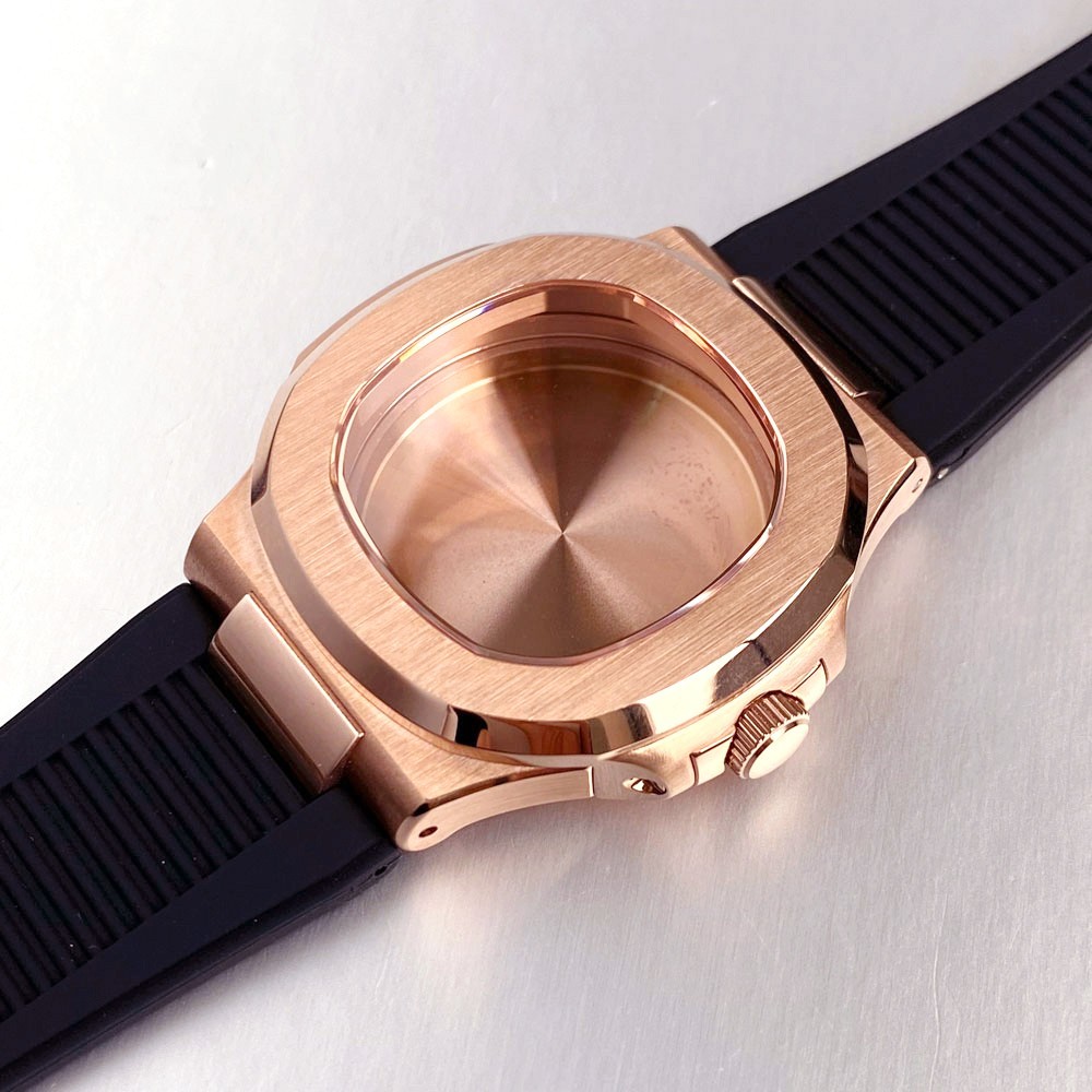 40mm Rose Gold Nautilus Watch Case Sapphire 20ATM For NH35 NH36 NH38 ETA2824