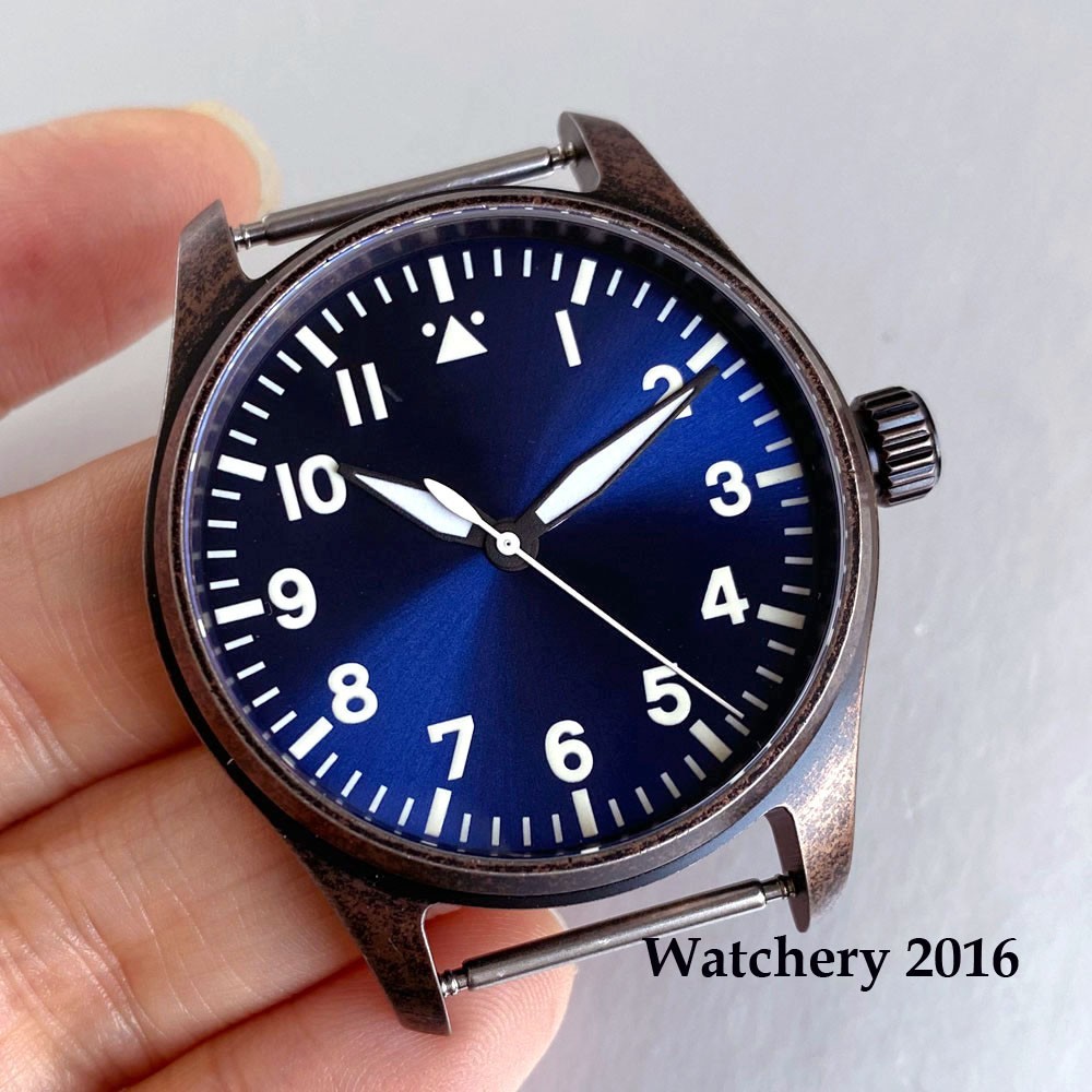 Tandorio 39mm Coated Bronze Pilot Vintage Watch Case Fit NH35 PT5000 Miyota 8215