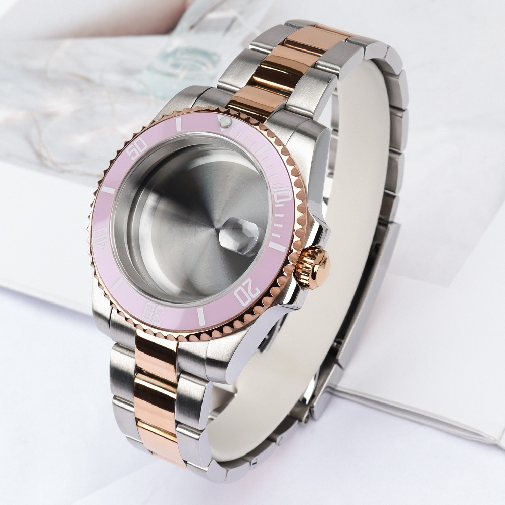 40mm Pilot Watch Case+Oyster Bracelet Everose Gold Steel For Japan NH35 ETA 2824