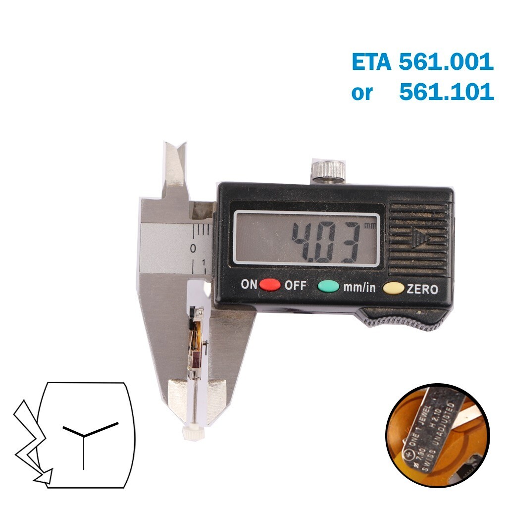 ETA 561.001 or 561.101 Swiss Quartz Watch Movement, 3 Hands , Height 1 (4.05).