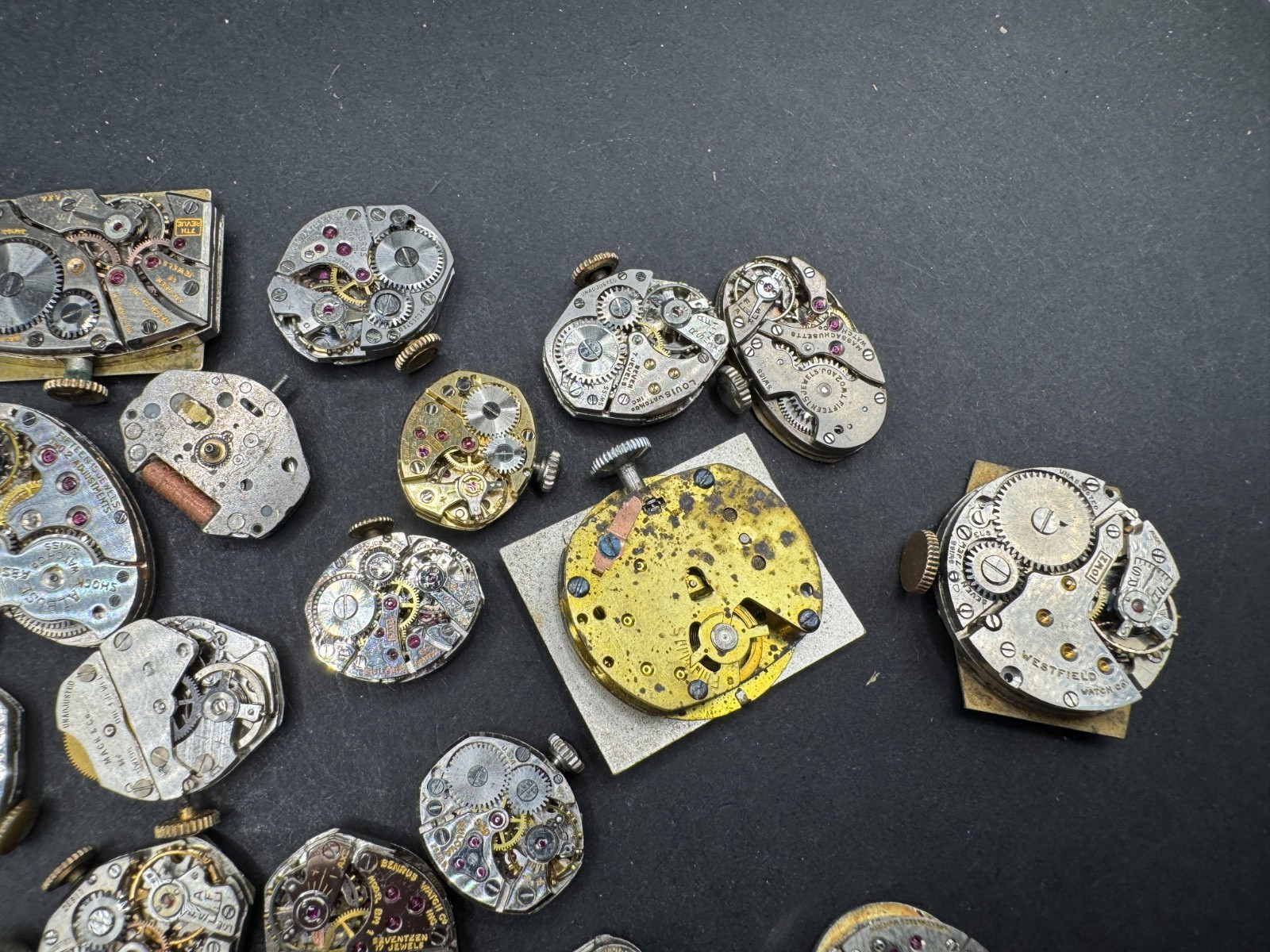 Vintage Rare Lot of 33 Automatic Movements Waltham Benrus Westfield Clinton
