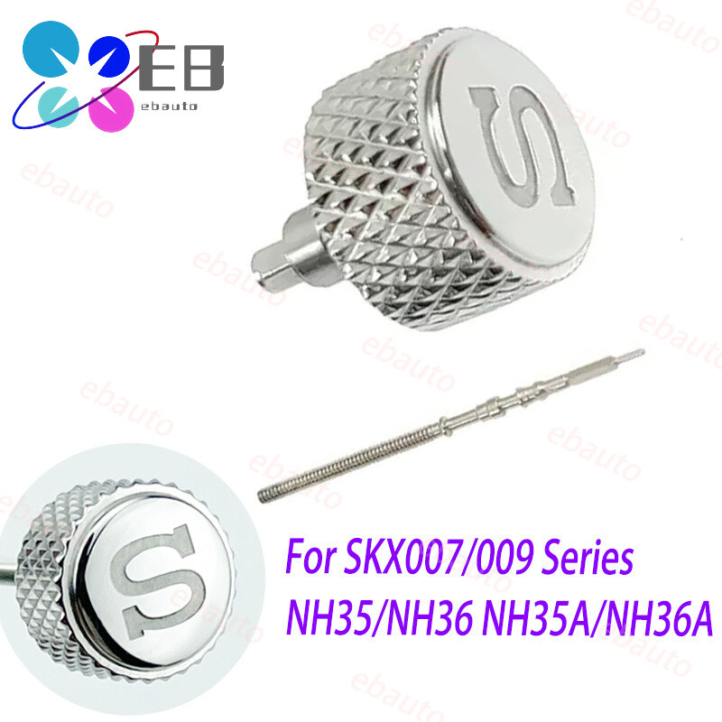 Silver Knurled Crown Mod Parts Polished Finish For NH35/36 SKX007/009 7S26 6R15