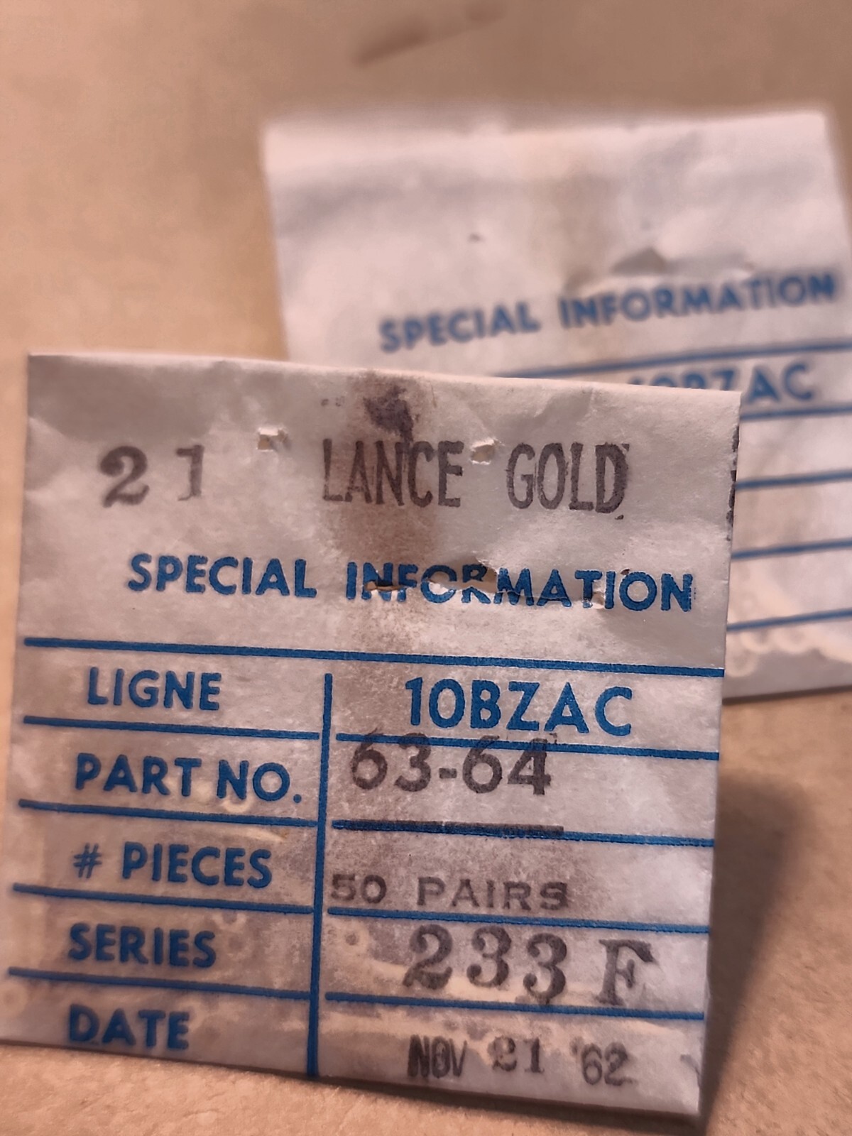 Set Of 1962 Factory NOS Bulova 10BZAC Gilt Pitched Lance Hands 82/140
